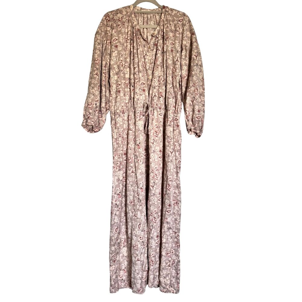 Christy Dawn Floral Maxi Dress Blush Pink Puff Sleeve Button Front Boho Size S